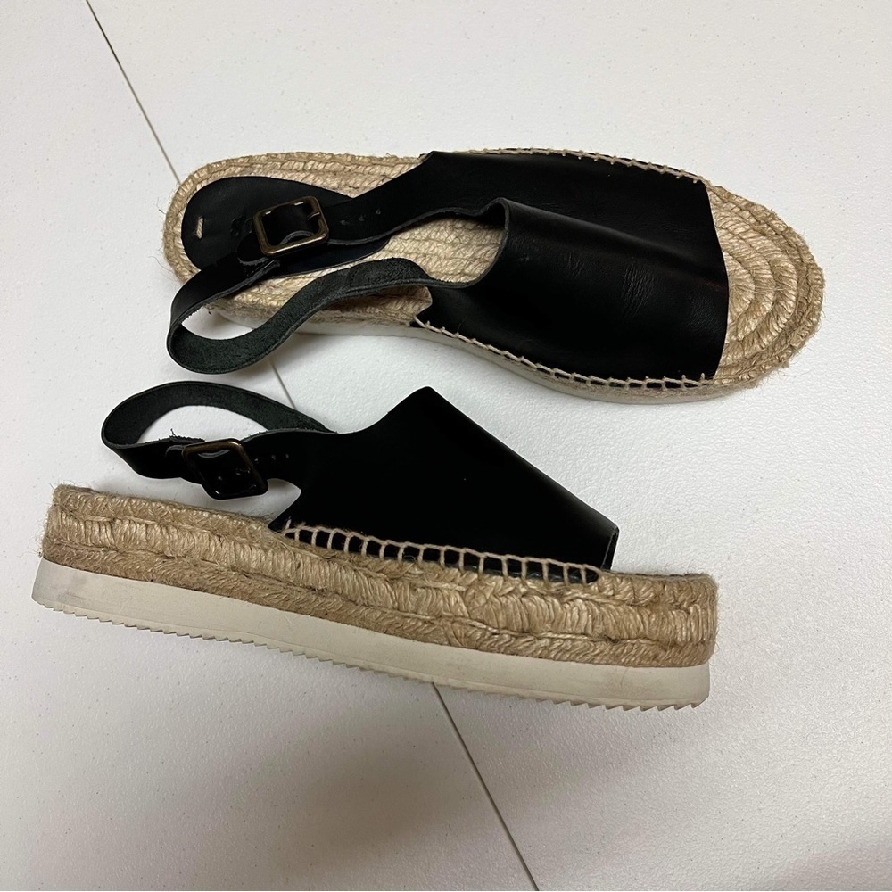Soludos Black and Natural Platform Espadrille Sandals - Picture 3 of 7